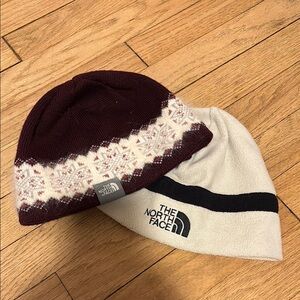 The North Face Beanie Set - Burgundy and Cream